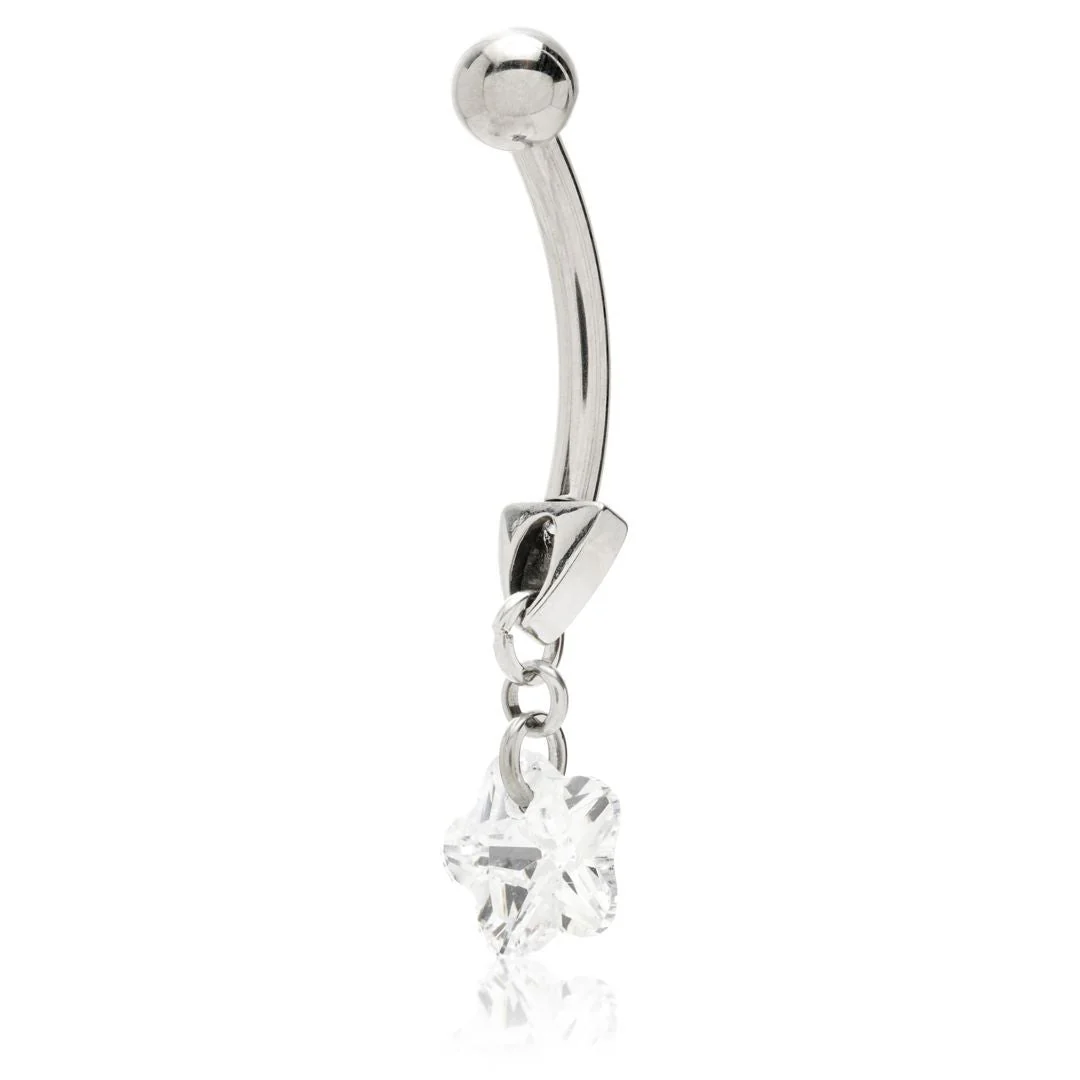 Tic Reversable Belly Bar with Crystal Flower