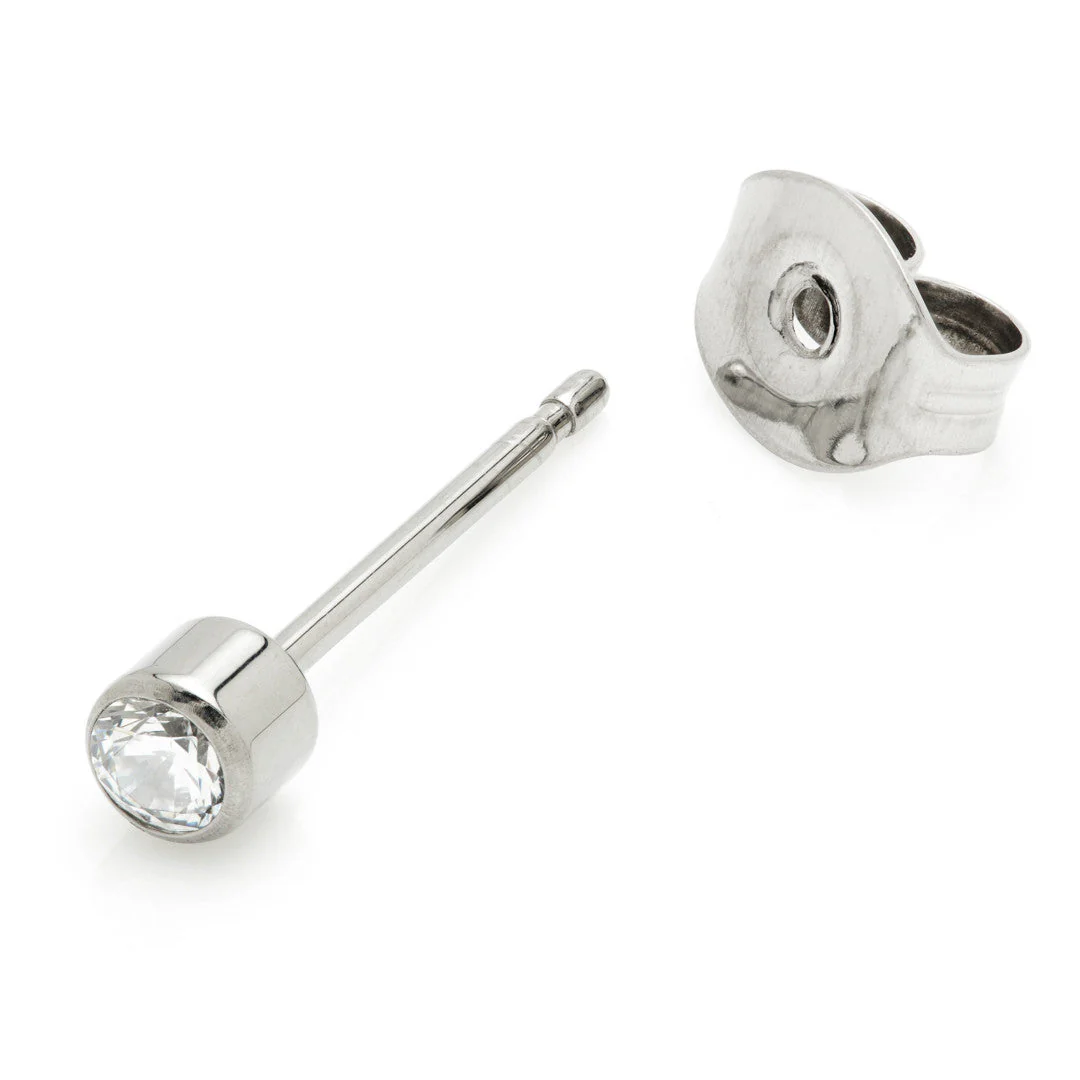 Titanium Bezel Gem Stud Earrings with Butterfly Backs (Pair) - Image 3