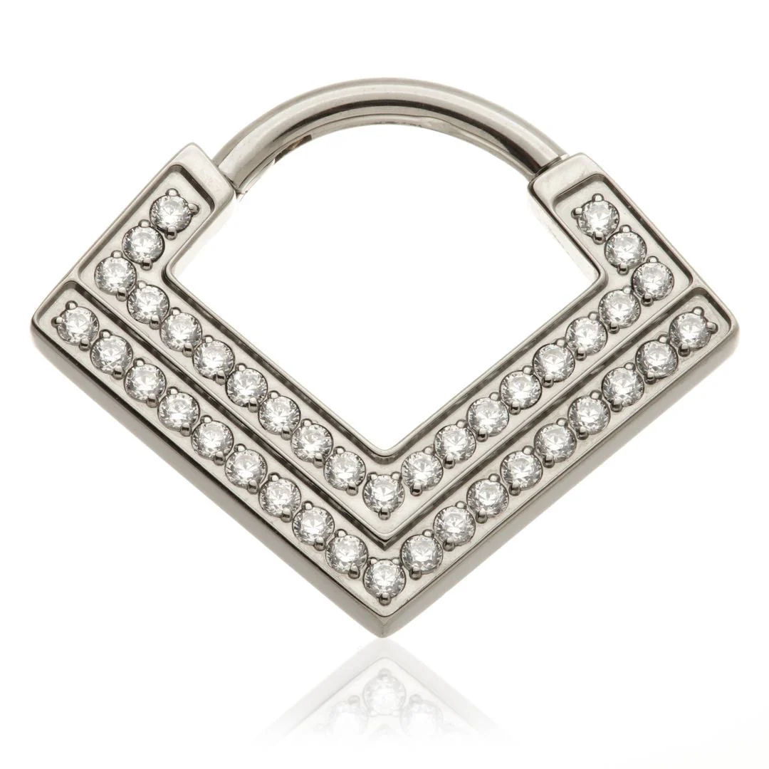 Titanium Double Pave Gem Hinged Septum Ring