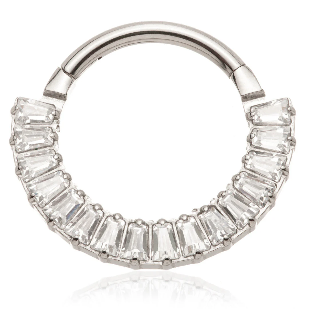 Titanium Forward Facing Half Pave Baguette Gem Hinged Ring