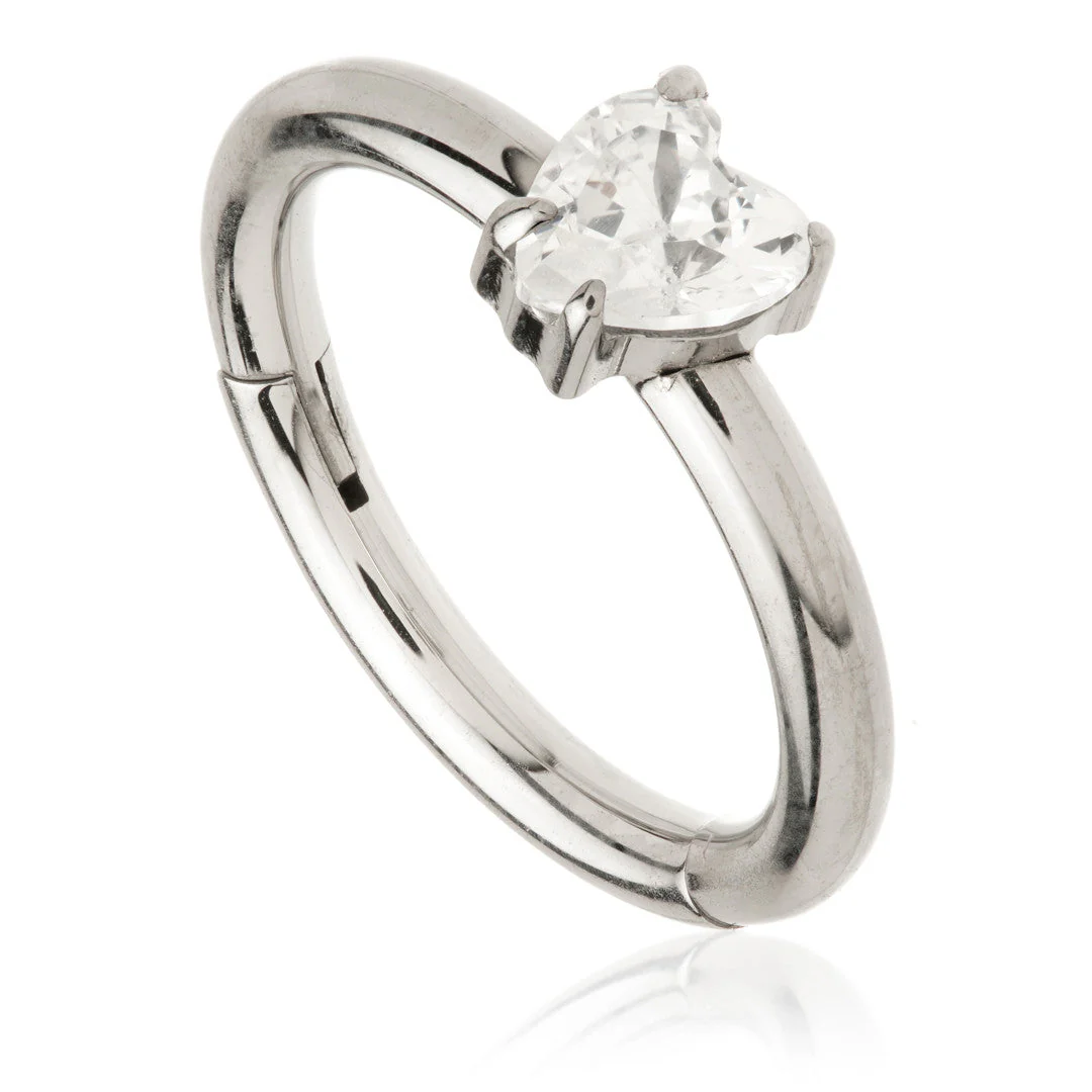 Titanium Hinged Ring with Horizontal Set Heart Gem
