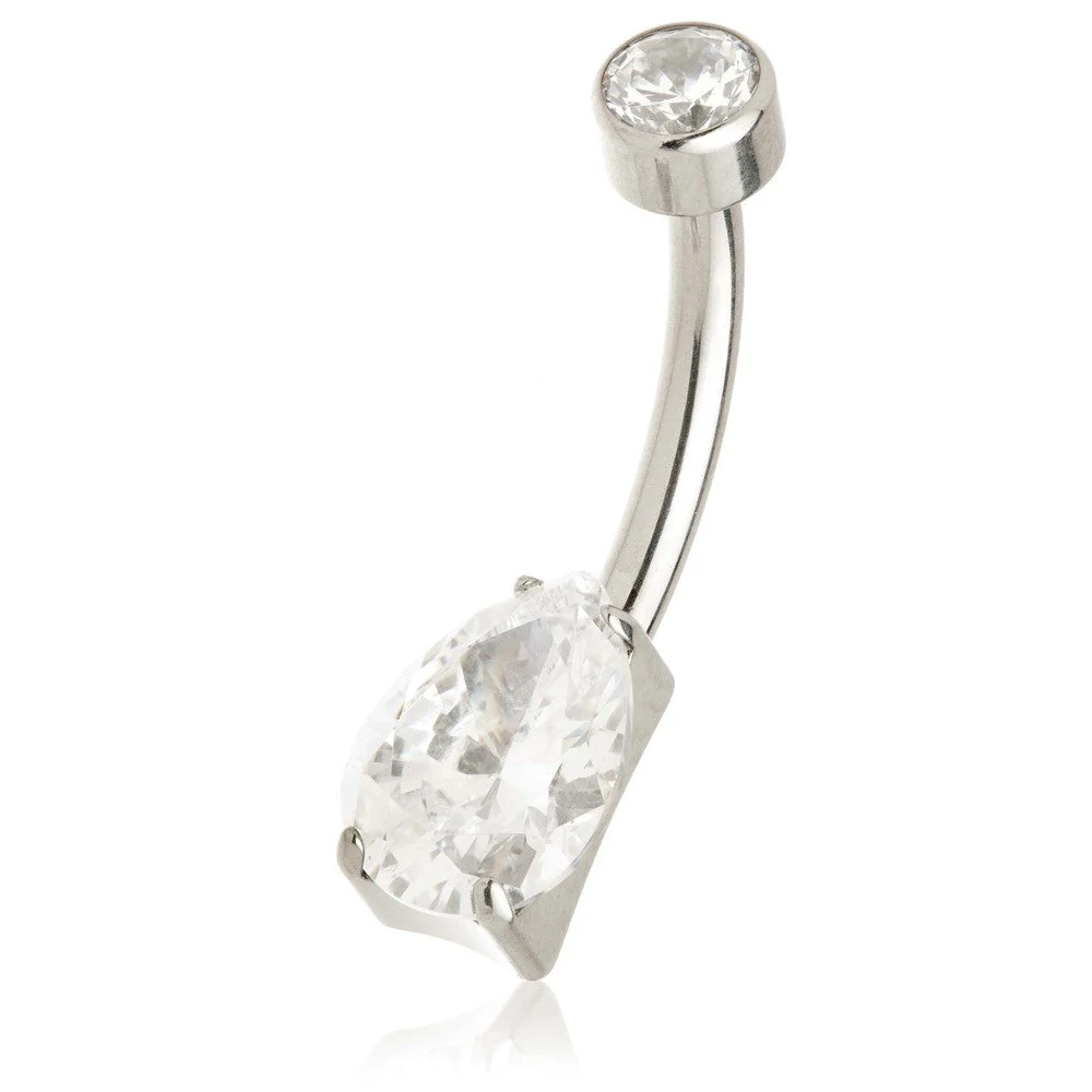 Titanium Internal Tear Gem Double Jewelled Navel Bar