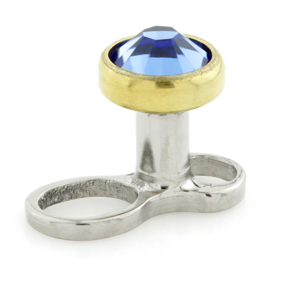 Titanium Internal Thread Micro Dermal Anchor with Zircon Gold Gem Disk - Image 2