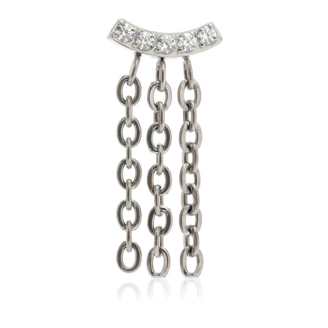 Titanium Internal Threaded Curved 5 Gem Attachment with Hanging Chains