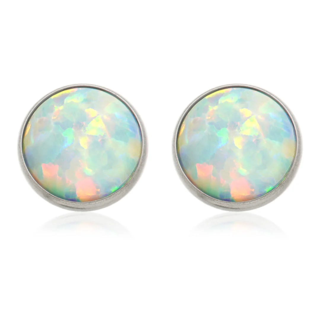 Titanium Opal Disk Stud Earrings (Pair) - Image 2