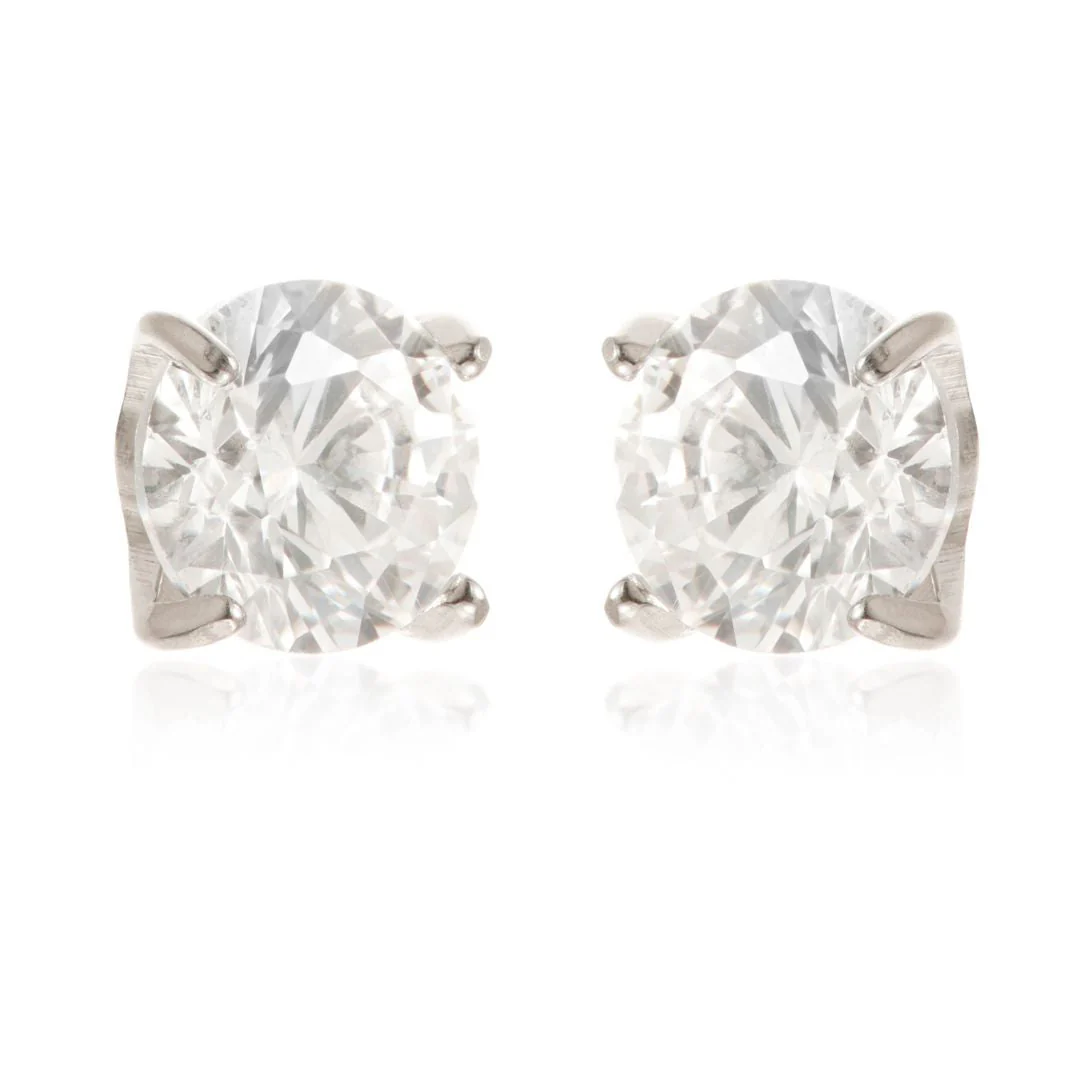 Titanium Round Prong-Set Gem Stud Earrings