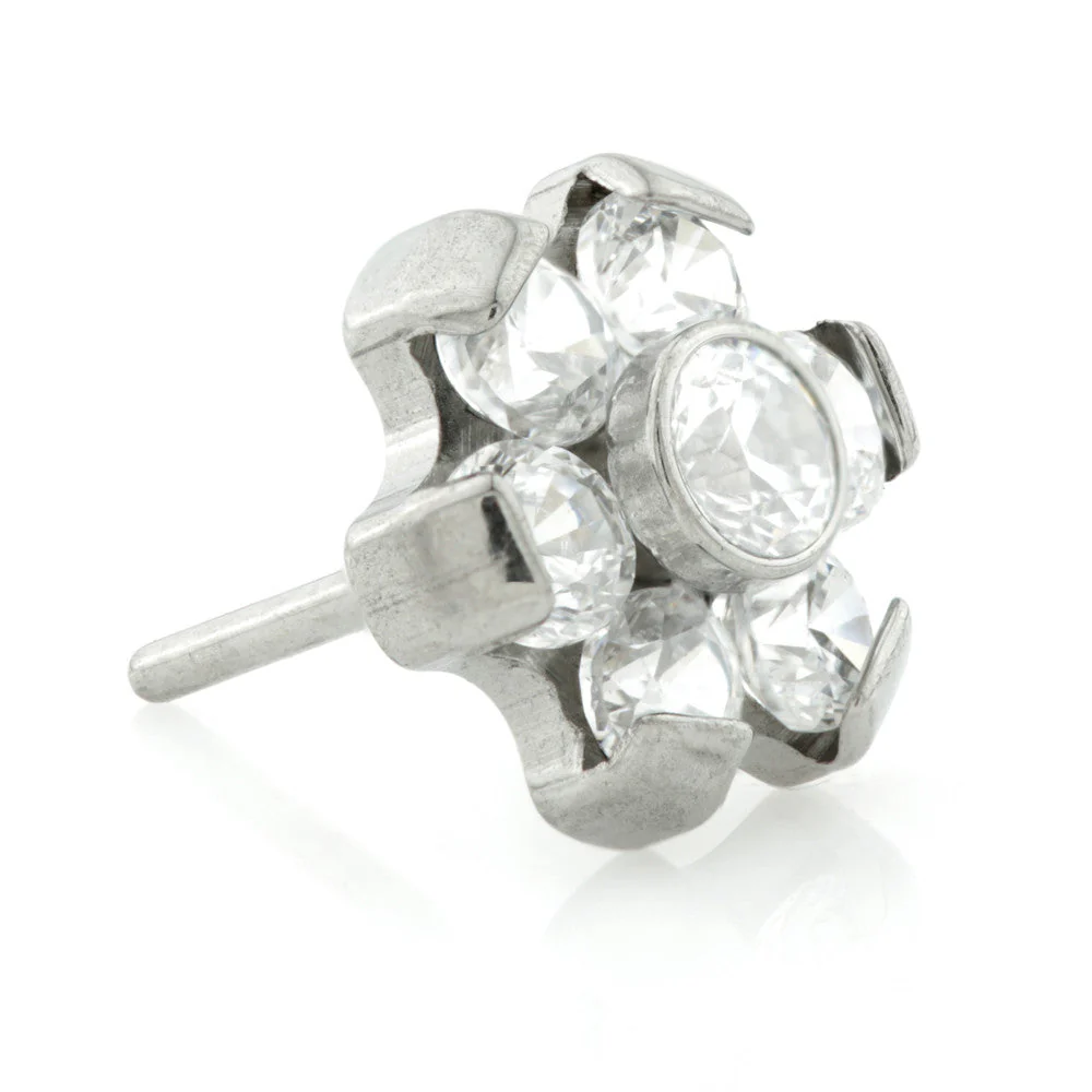 Titanium Threadless 6 Petal Gem Flower