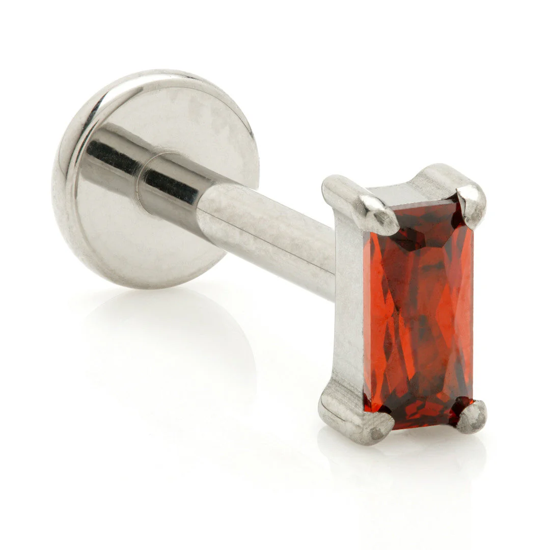 Titanium Threadless Labret with Gem Baguette Attachment - Image 4
