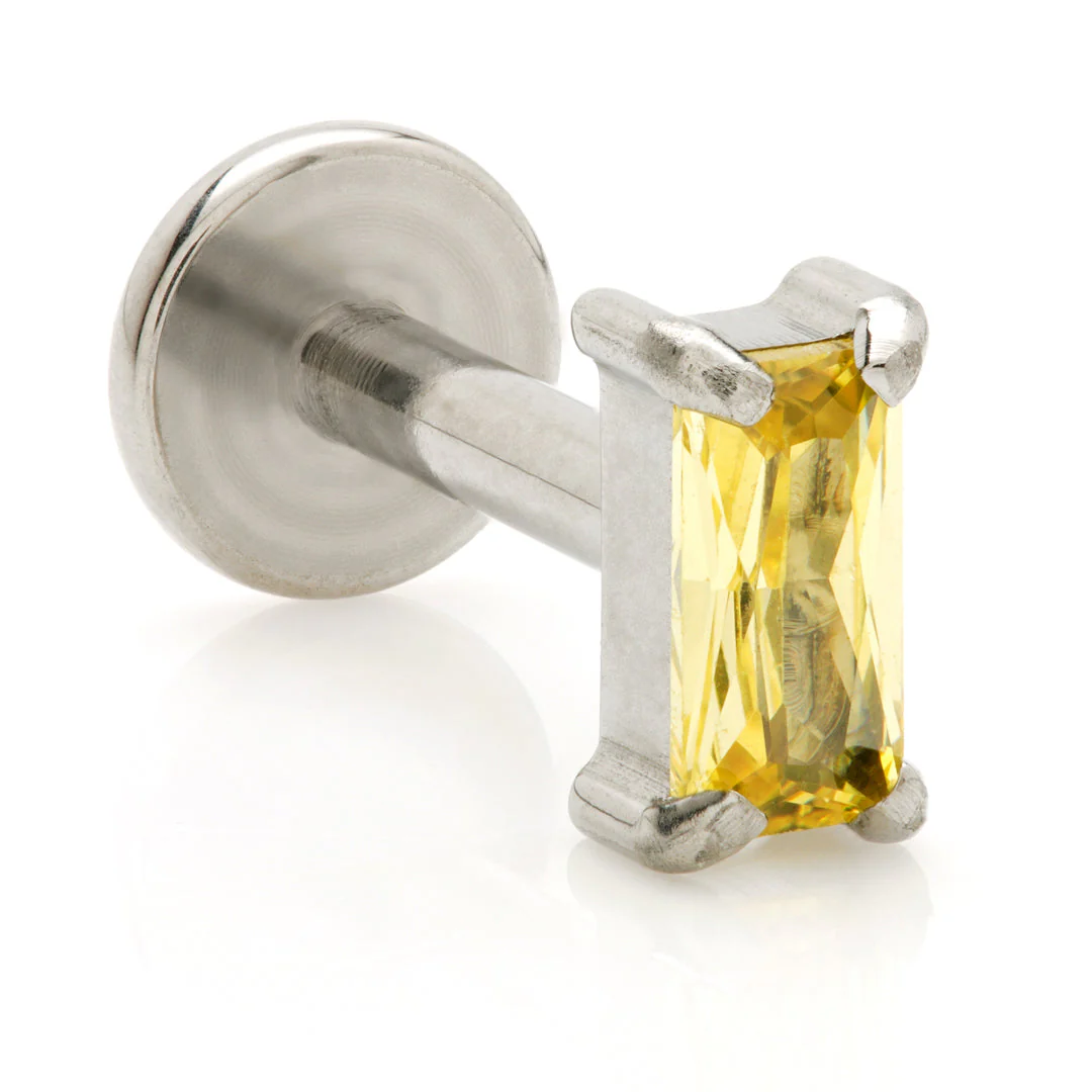 Titanium Threadless Labret with Gem Baguette Attachment - Image 9