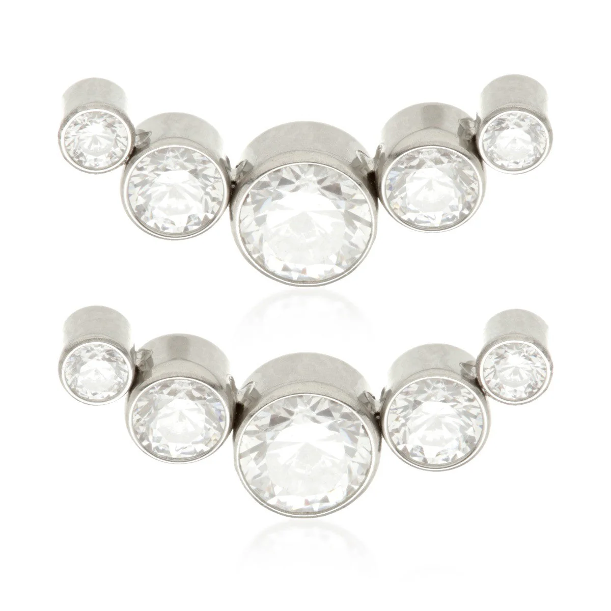 Titanium Threadless Stud Earrings with Multi Gem Crescent Attachment (Pair)