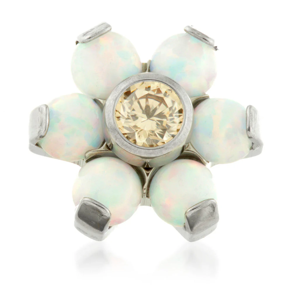 Titanium White Opal & Champagne Gem Centre Flower Dermal Top - 1.2mm