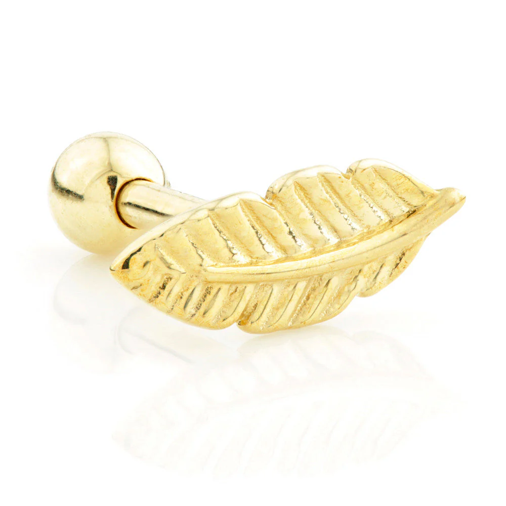 TL - 14 Carat Gold Feather Cartilage Bar - 1.2mm