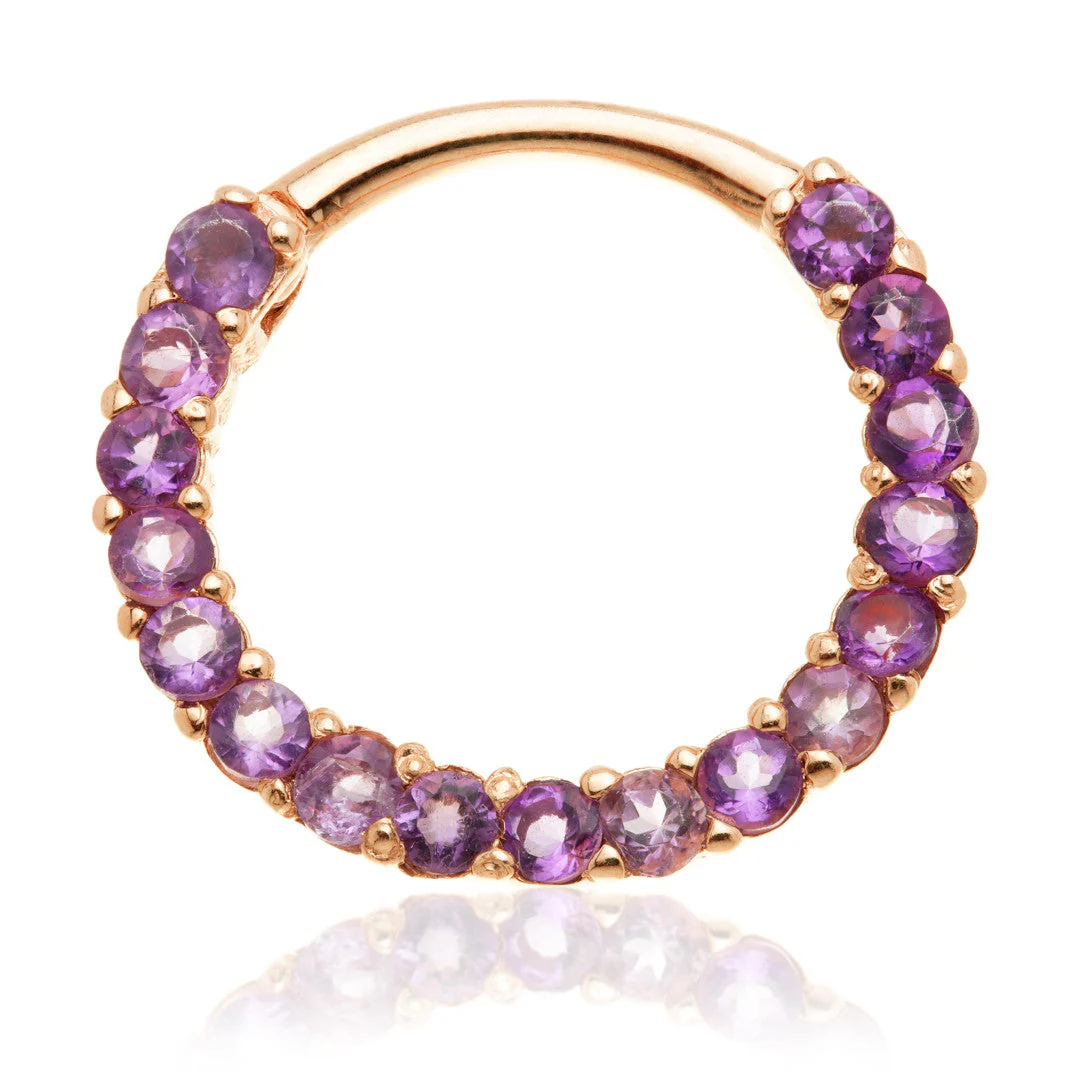TL - 14ct Gold Amethyst Pavé Front Facing Hinge Ring - Image 2