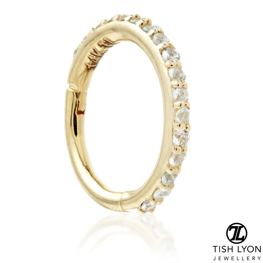 TL - 14ct Gold Blue Topaz Pave Eternity Hinge Ring - Image 2