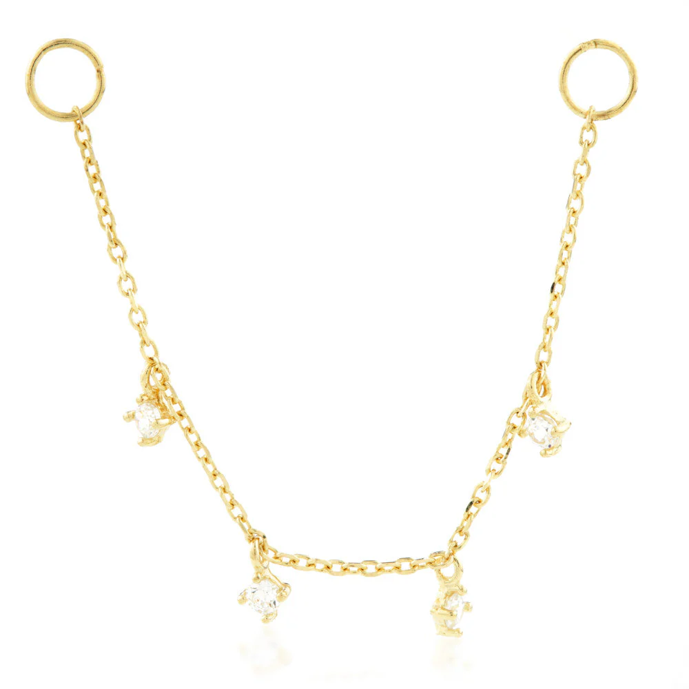 TL - 14ct Gold Hanging Chain Charm with Gems - Image 2