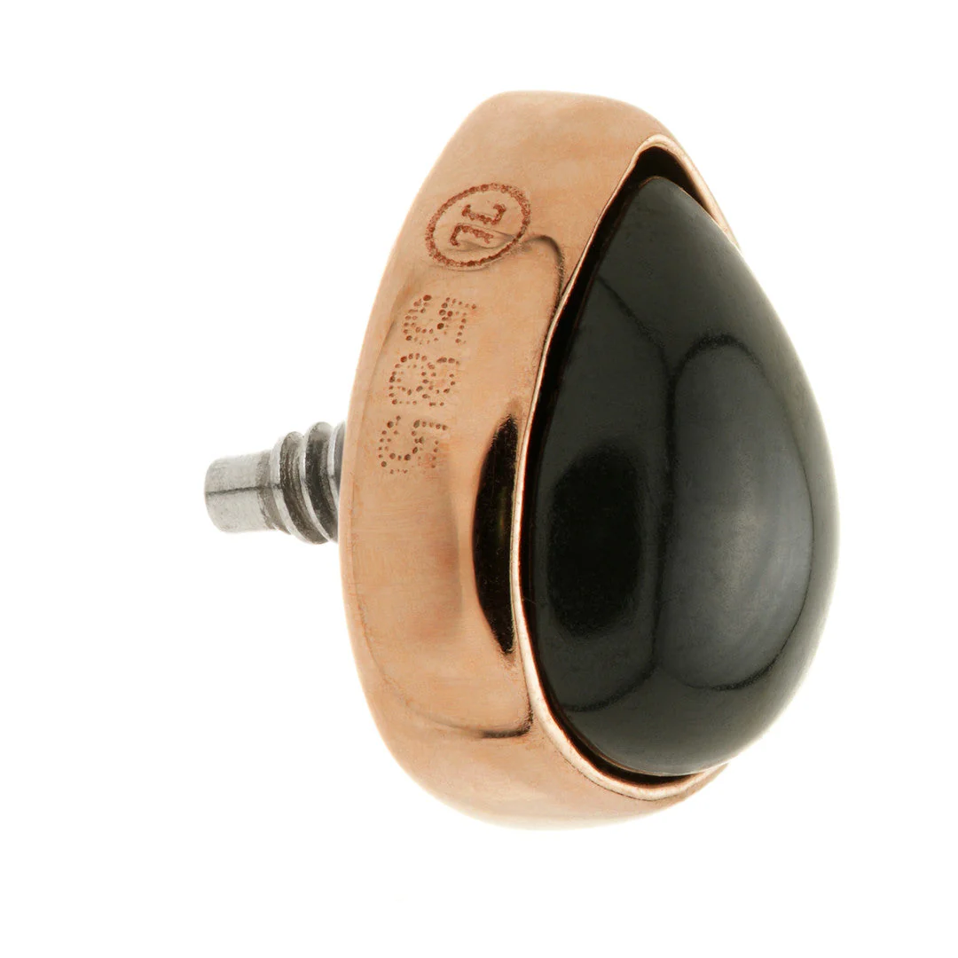 TL - 14ct Gold Internal Black Agate Cabochon Pear Attachment - Image 5