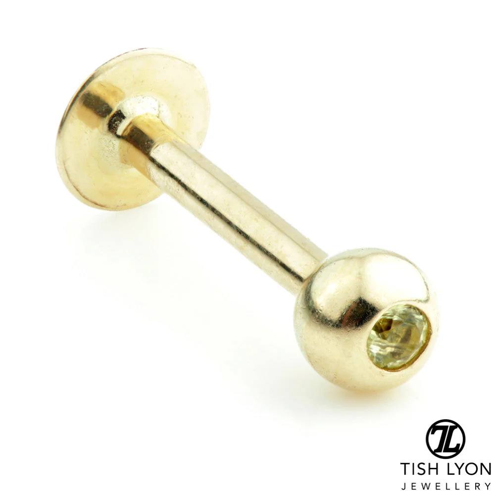 TL - 14ct Gold Micro Peridot External Thread Labret - Image 2