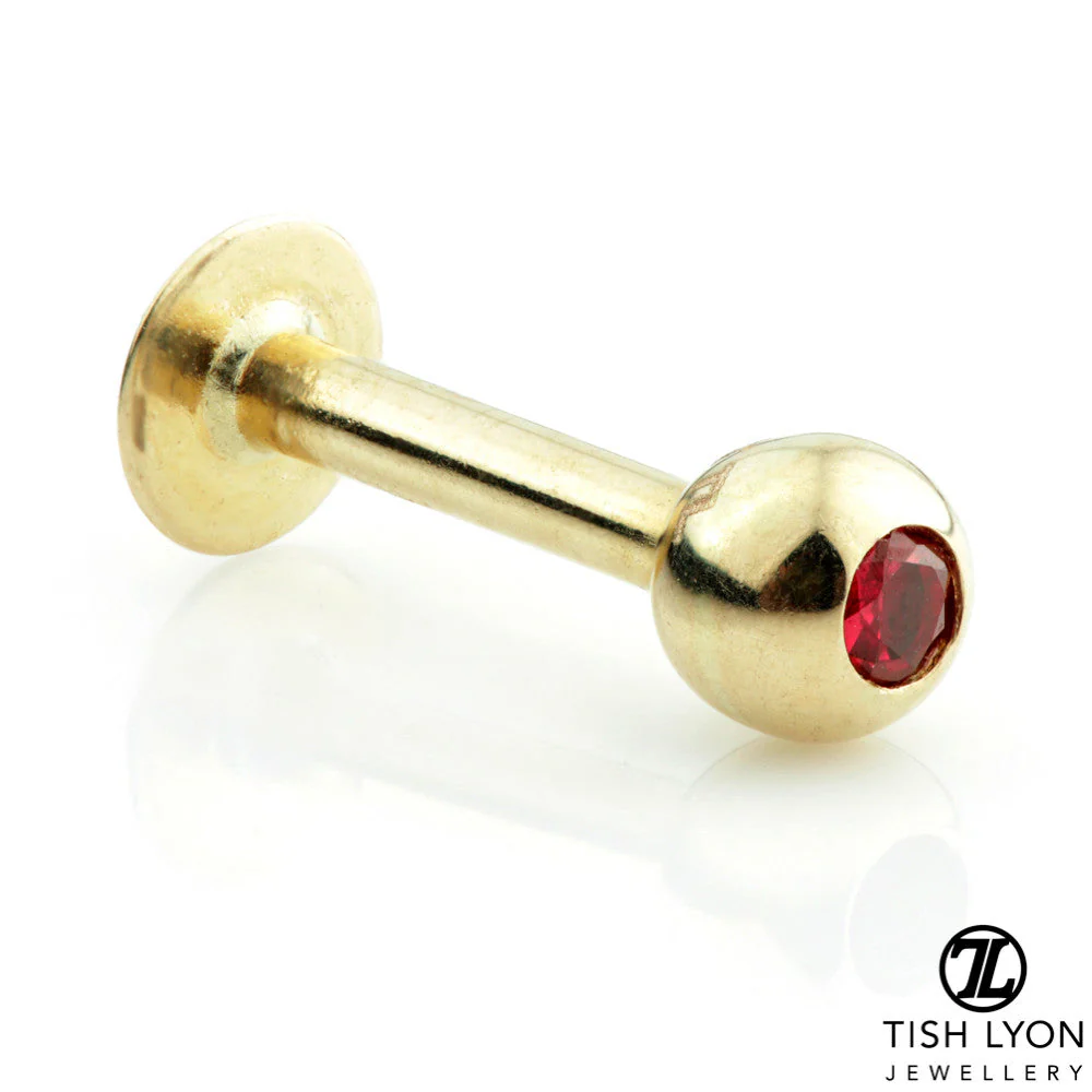 TL - 14ct Gold Micro Ruby External Thread Labret - Image 2