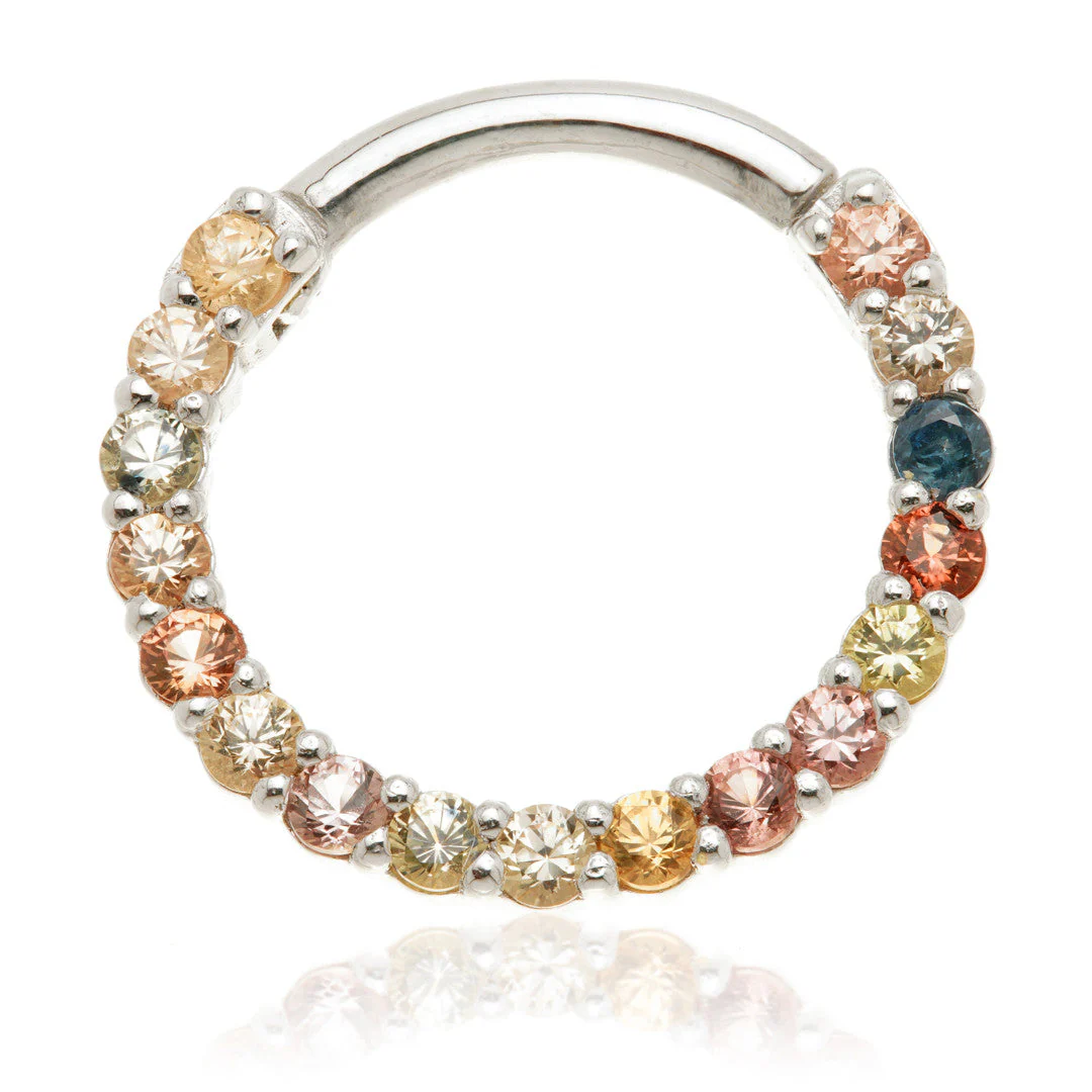 TL - 14ct Gold Multi Sapphire Pave Front Facing Hinge Daith Ring - Image 2