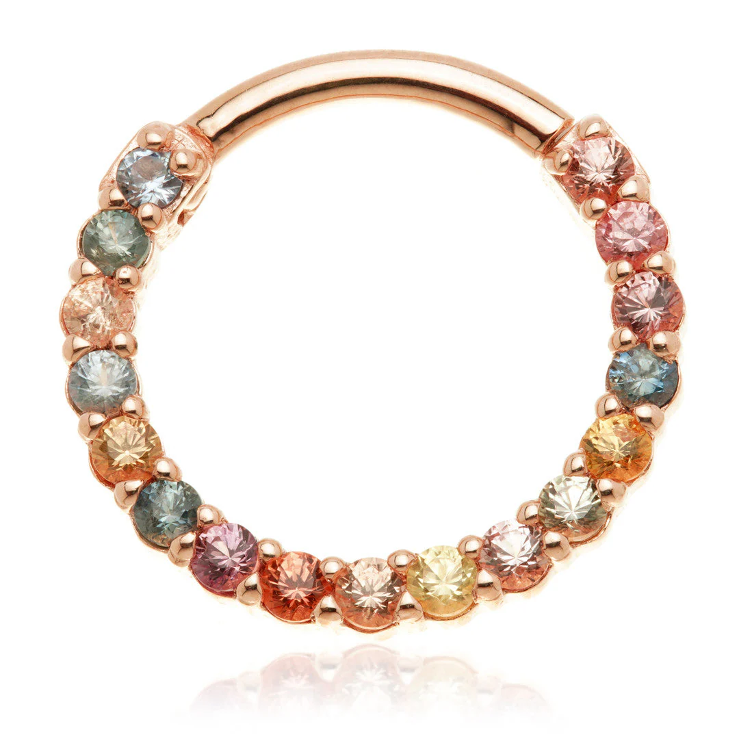 TL - 14ct Gold Multi Sapphire Pave Front Facing Hinge Daith Ring - Image 3