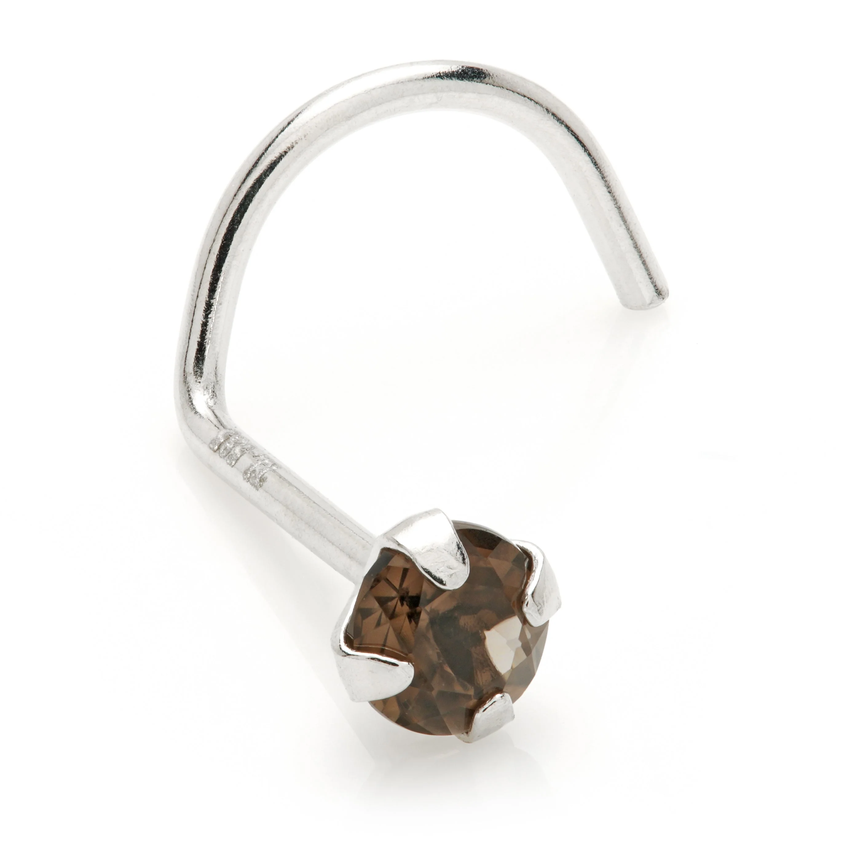 TL - 14ct Gold Prong Set Smokey Quartz Nose Stud - Image 2
