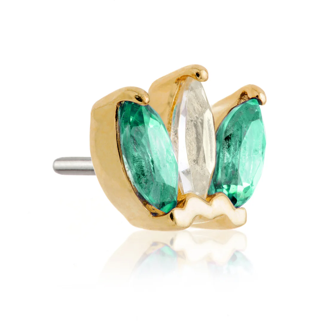 TL - 14ct Gold Semi-Precious Marquise Triple Gem Pin Attachment - Image 5
