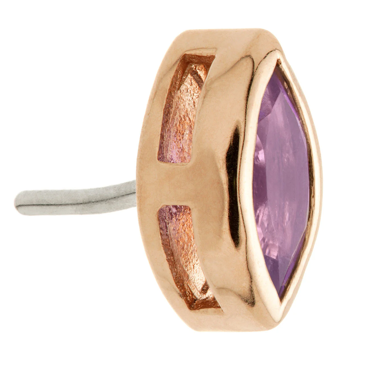 TL - 14ct Gold Threadless Amethyst Marquise Pin Attachment - Image 4