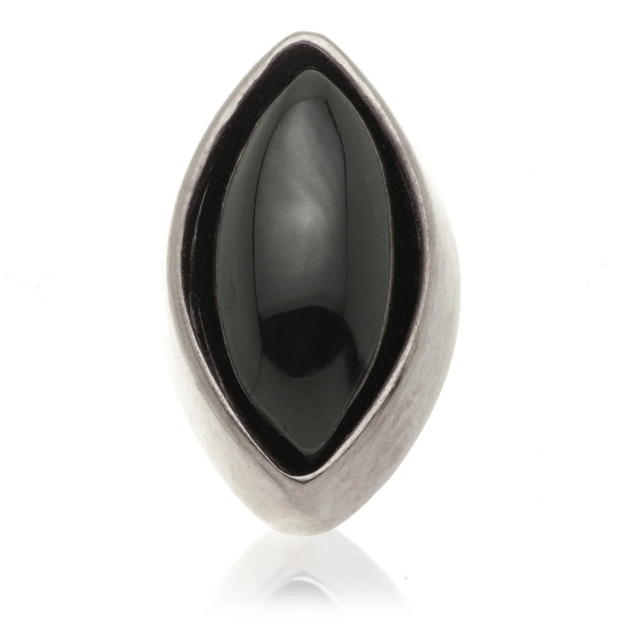 TL - 14ct Gold Threadless Black Agate Cabochon Marquise Pin Attachment - Image 2