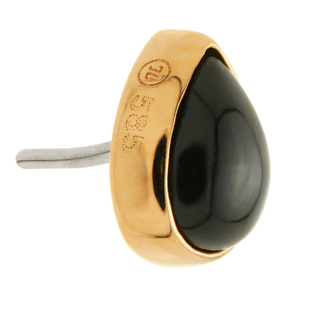 TL - 14ct Gold Threadless Black Agate Cabochon Pear Pin Attachment - Image 2