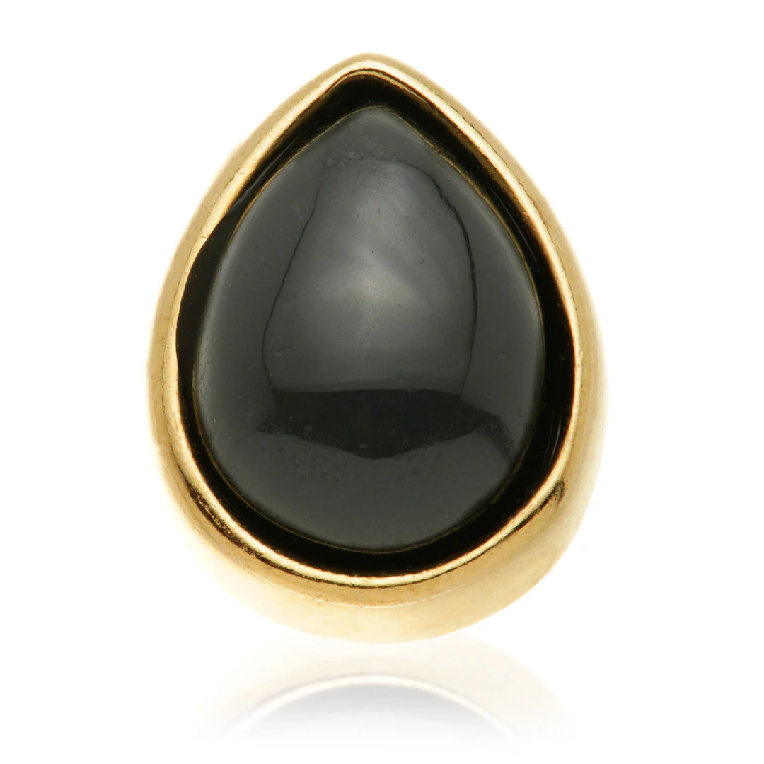TL - 14ct Gold Threadless Black Agate Cabochon Pear Pin Attachment - Image 6