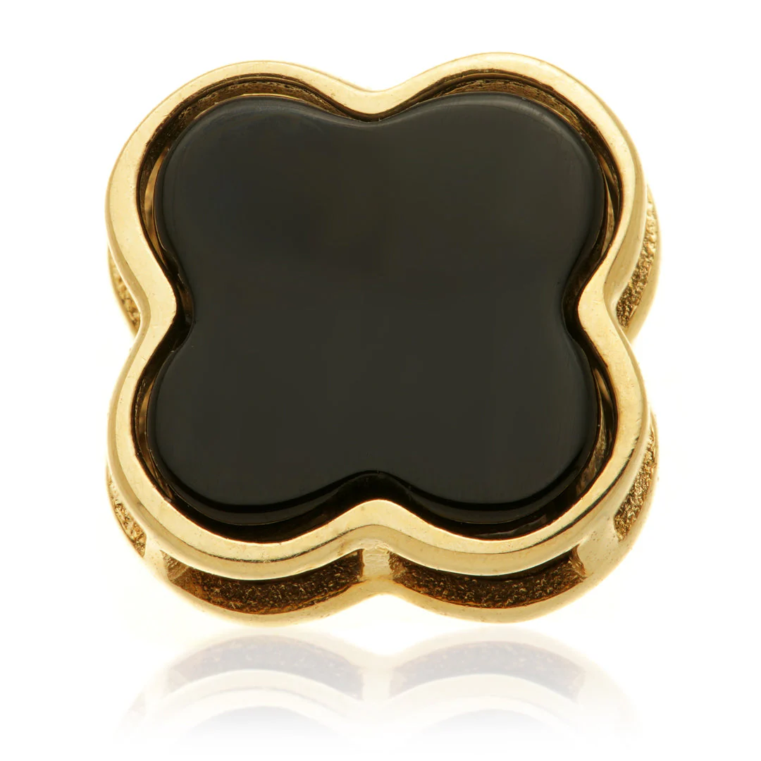TL - 14ct Gold Threadless Black Onyx Clover Pin Attachment - Image 6