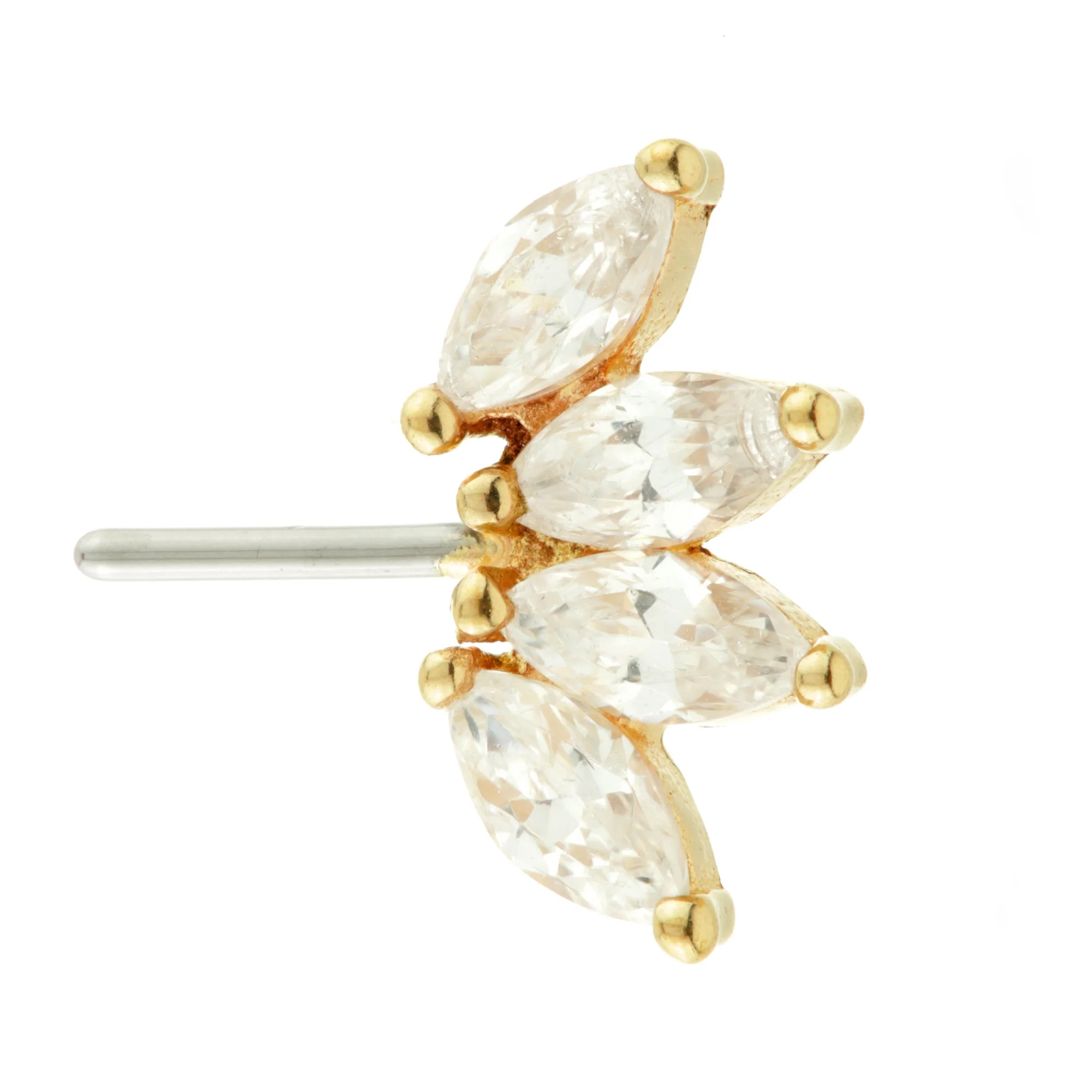 TL - 14ct Gold Threadless Front Facing Marquise Gem Cluster Pin Attachment - Image 2