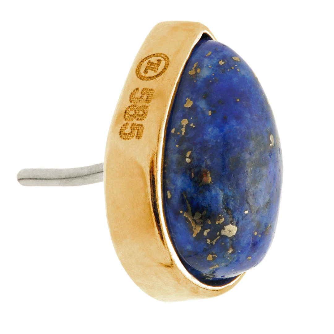 TL - 14ct Gold Threadless Lapis Cabochon Pear Pin Attachment - Image 2