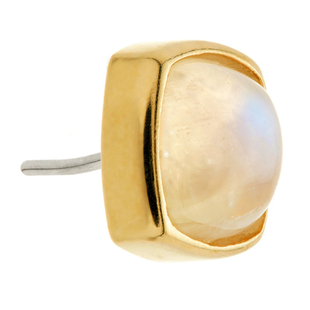 TL - 14ct Gold Threadless Moonstone Cabochon Cushion Pin Attachment - Image 2