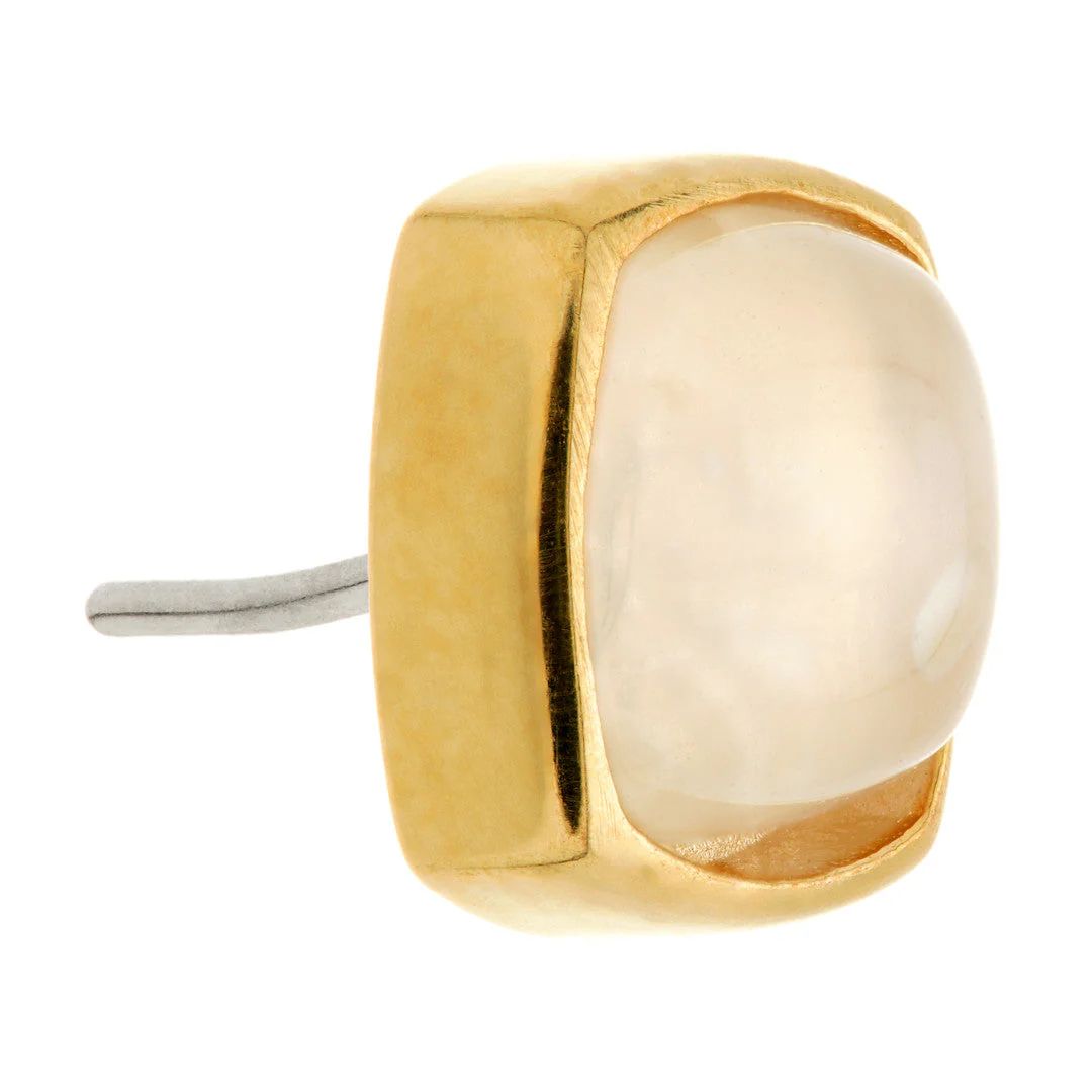 TL - 14ct Gold Threadless White Moonstone Cabochon Cushion Pin Attachment - Image 3