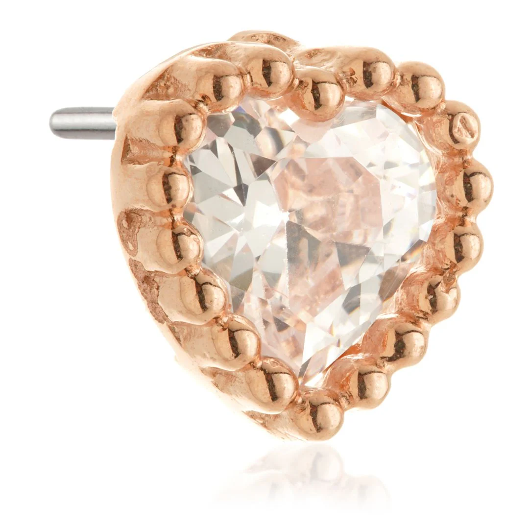 TL - 14ct Solid Gold Threadless Beaded Crown Set Gem Heart Attachment - Image 2