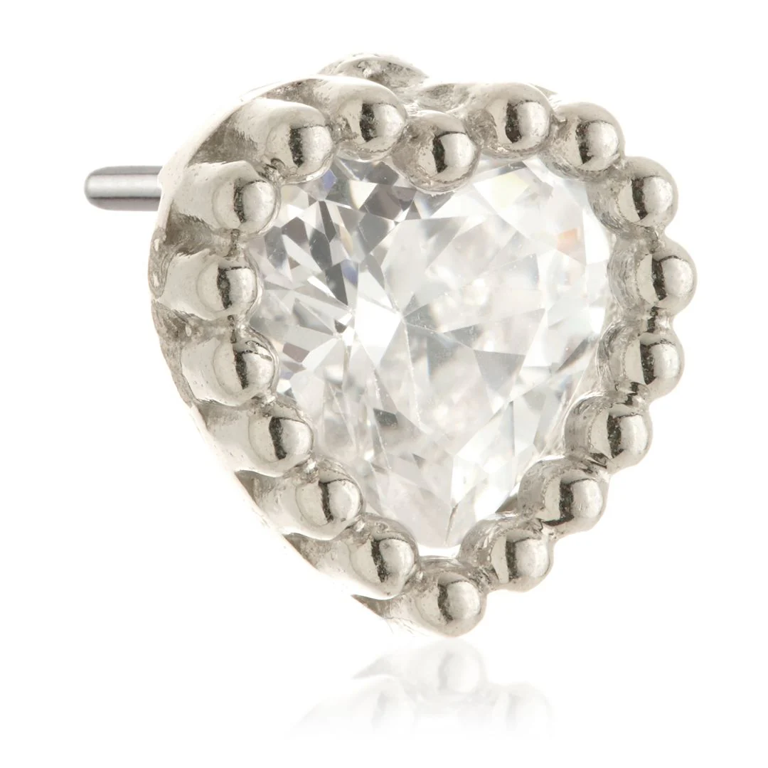TL - 14ct Solid Gold Threadless Beaded Crown Set Gem Heart Attachment - Image 3