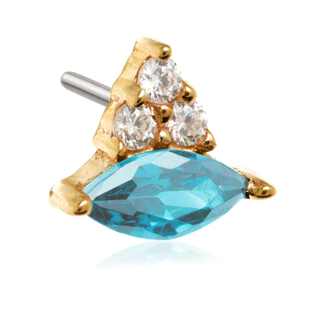 TL - 14ct Solid Gold Threadless Prong Set Marquise with Triple Gems Attachment - Image 2
