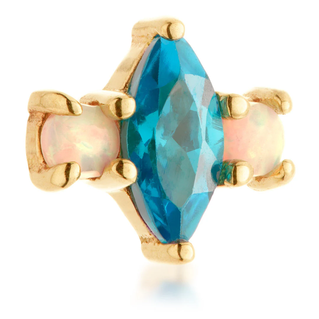 TL - 14ct Threadless Blue Topaz Marquise and Opal Gem Attachment
