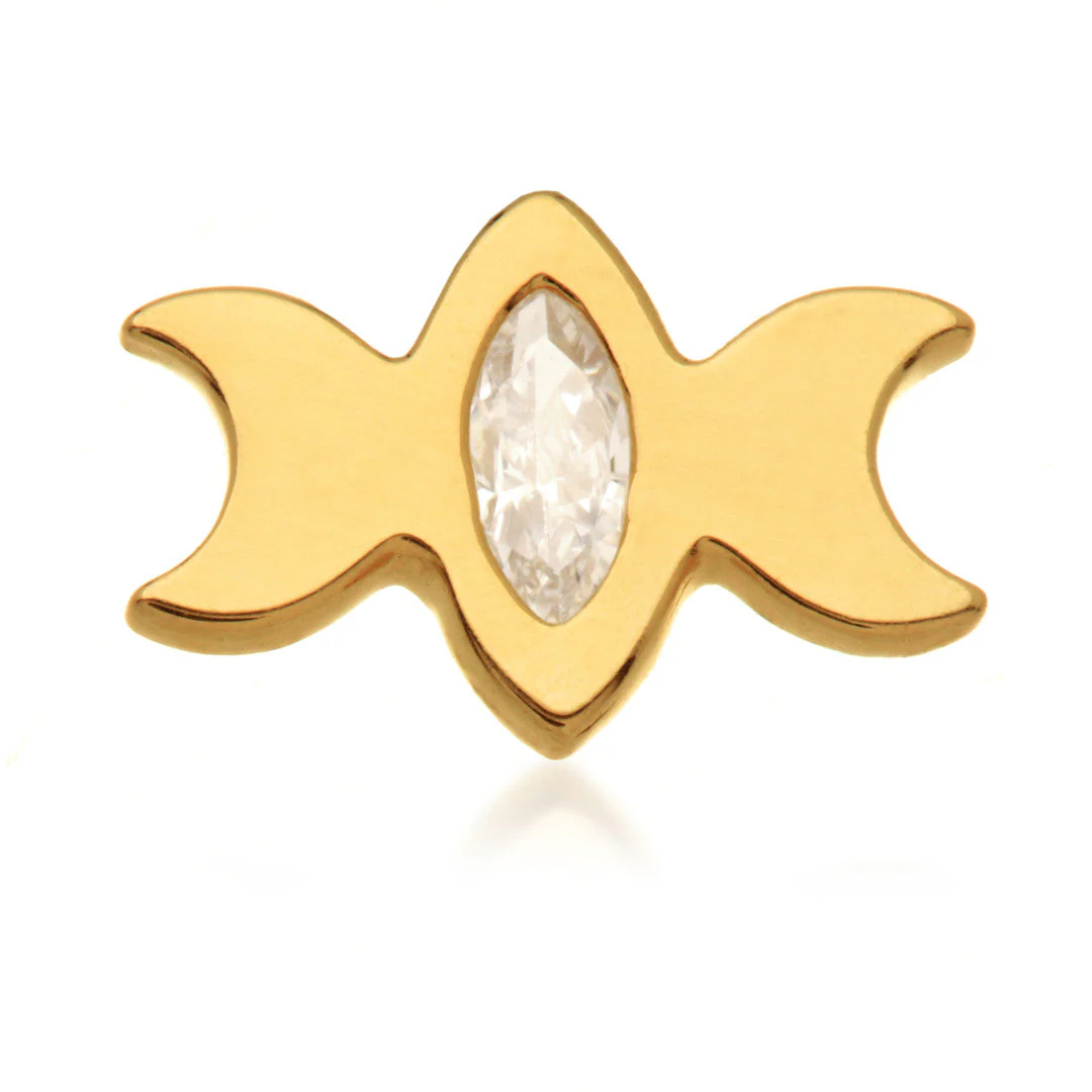 TL - 14ct Threadless Double Crescent Moon Jewelled Attachment
