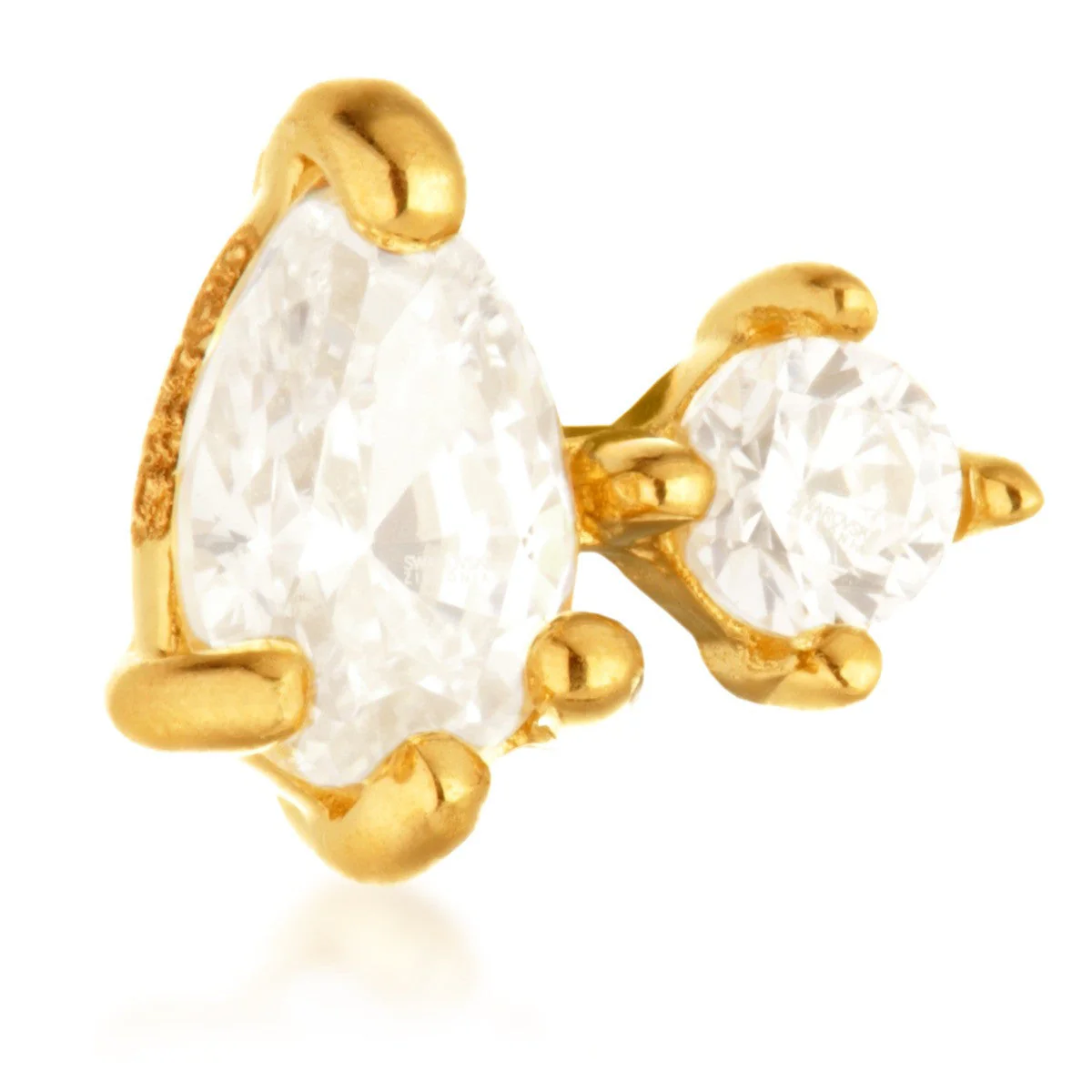TL - 14ct Threadless Gold Double Gem Pin Attachment - Image 2