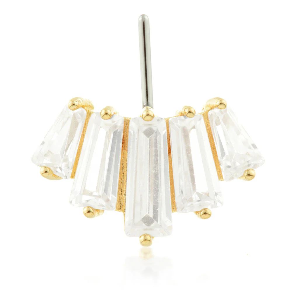 TL - 14ct Threadless Gold Front Facing Baguette Gem Cluster Pin Attachment