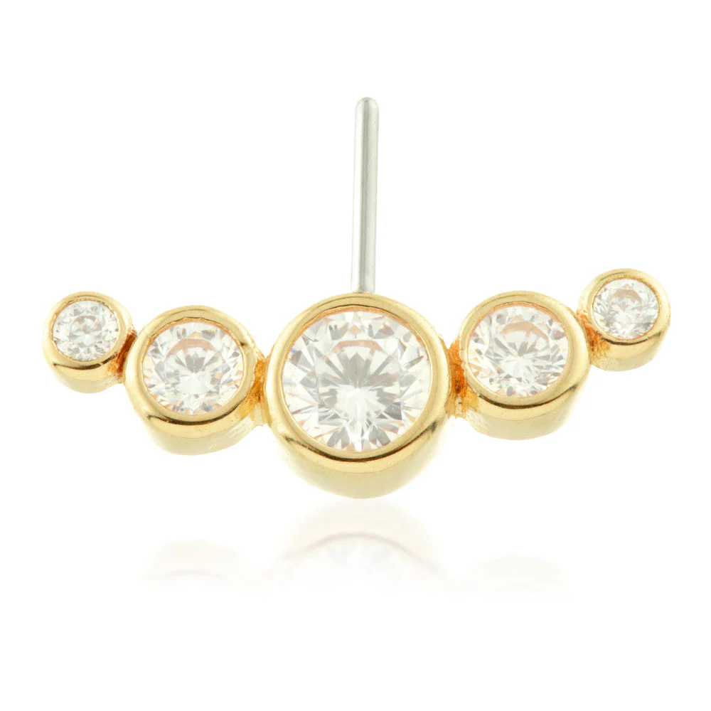 TL - 14ct Threadless Gold Front Facing Bezel Gem Crescent Pin Attachment - Large