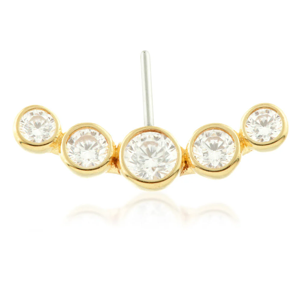 TL - 14ct Threadless Gold Front Facing Bezel Gem Crescent Pin Attachment - Small