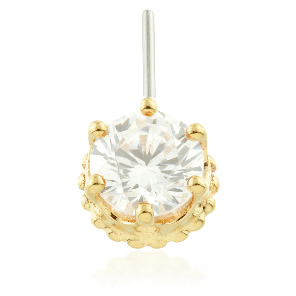 TL - 14ct Threadless Gold Front Facing Jewelled Crown Pin Attachment