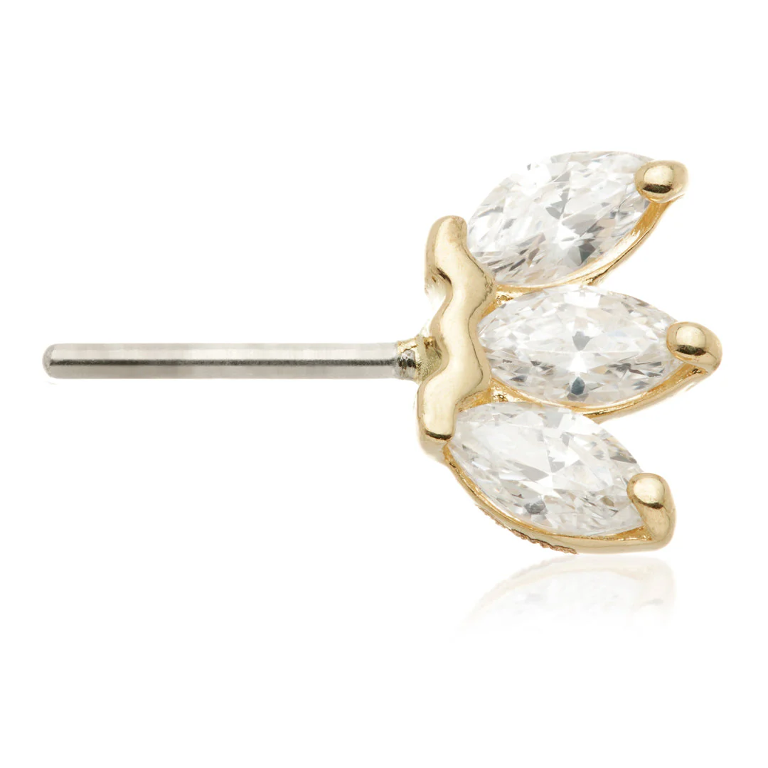 TL - 14ct Threadless Gold Front Facing Mini Marquise Pin Attachment - Image 2