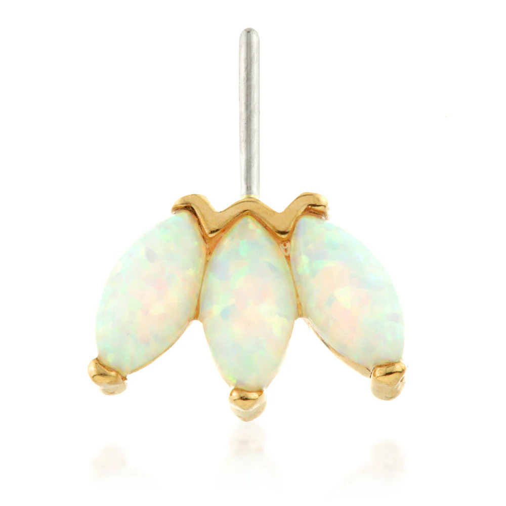 TL - 14ct Threadless Gold Front Facing Opal Triple Marquise Pin Attachment