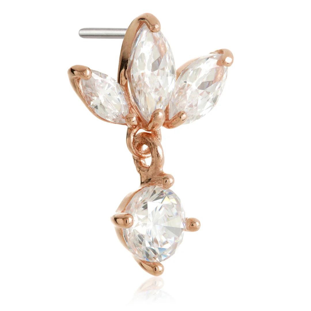 TL - 14ct Threadless Gold Jewelled Fleur-de-lis Pin Attachment With Hanging Gem