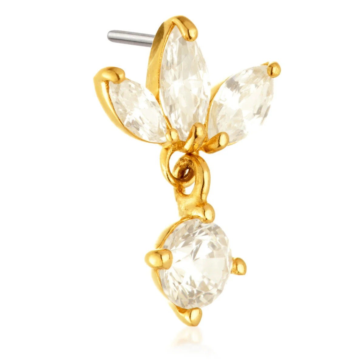 TL - 14ct Threadless Gold Jewelled Fleur-de-lis Pin Attachment With Hanging Gem - Image 2