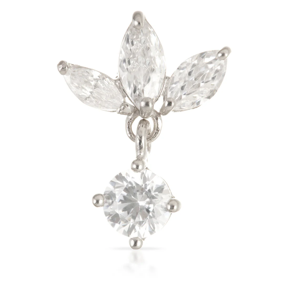 TL - 14ct Threadless Gold Jewelled Fleur-de-lis Pin Attachment With Hanging Gem - Image 3